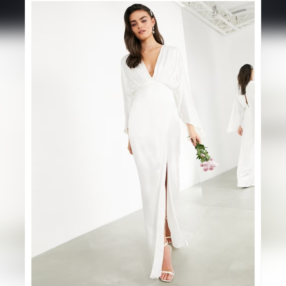 ASOS Bridal Cari Satin Wrap Wedding Dress NWT